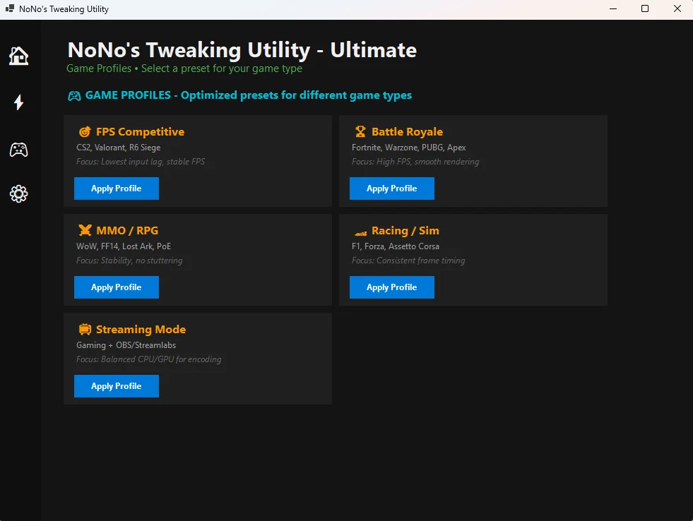 Affinity Tweaks Game Profiles - Presets for different game types